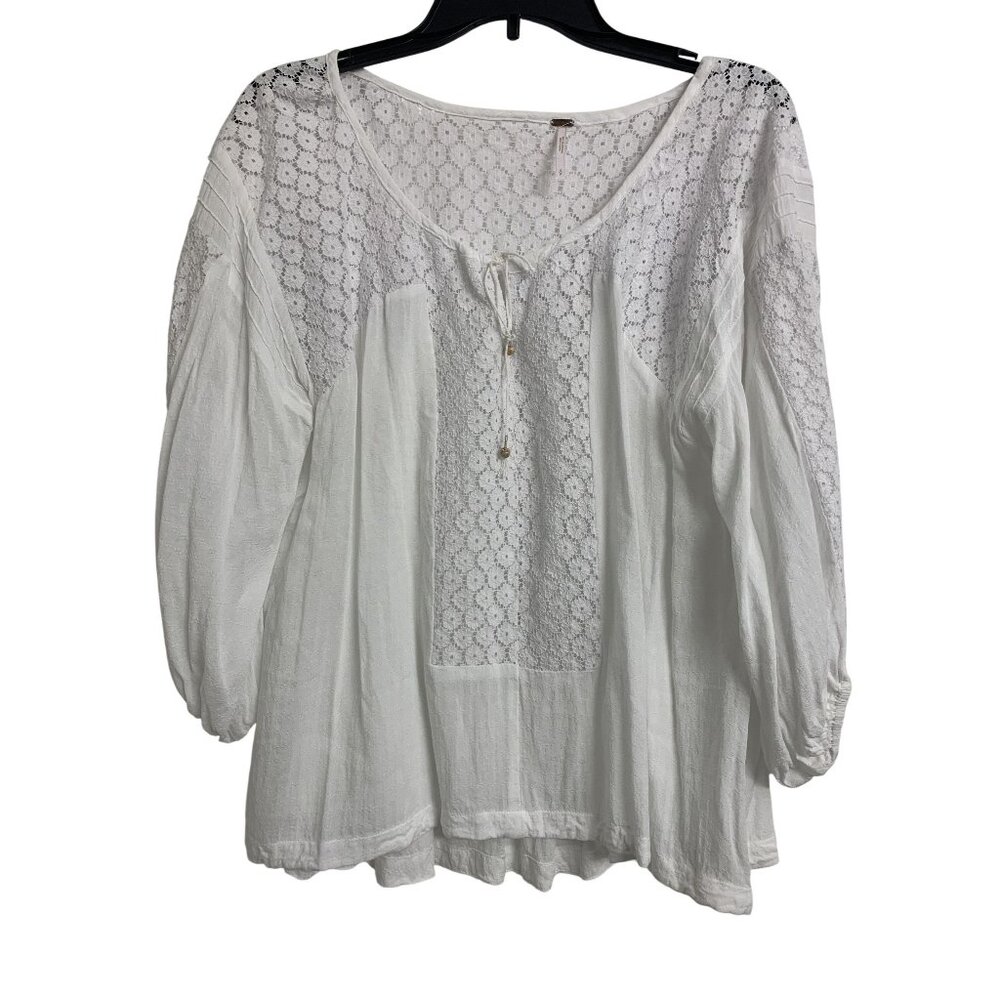 Free People S/P White Floral Lace Blouse Cottagecore Lightweight Boho‎